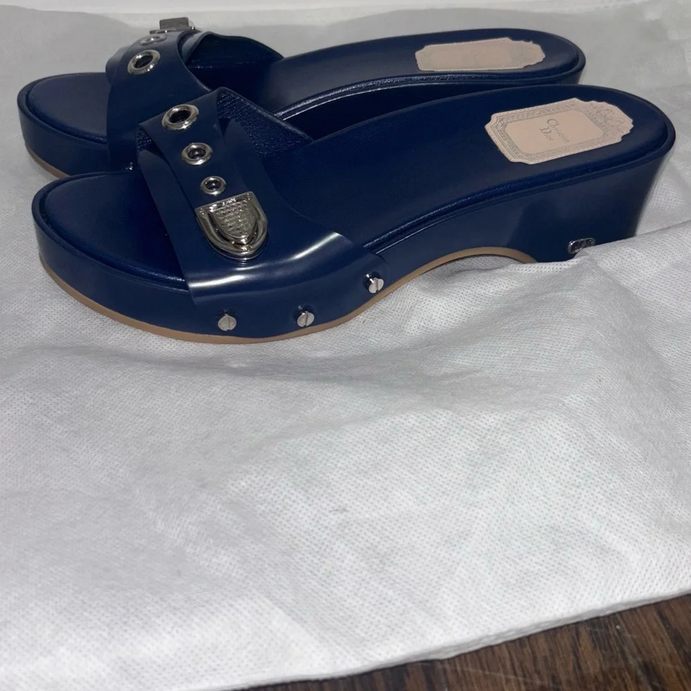 Dior Women's Navy Blue Mules with Silver Accents - Picture 5 of 5